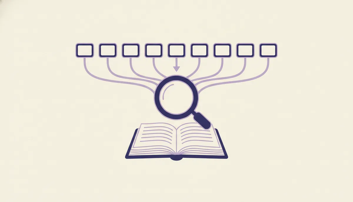 Illustration of seven labelled boxes feeding into an Amazon-style search bar